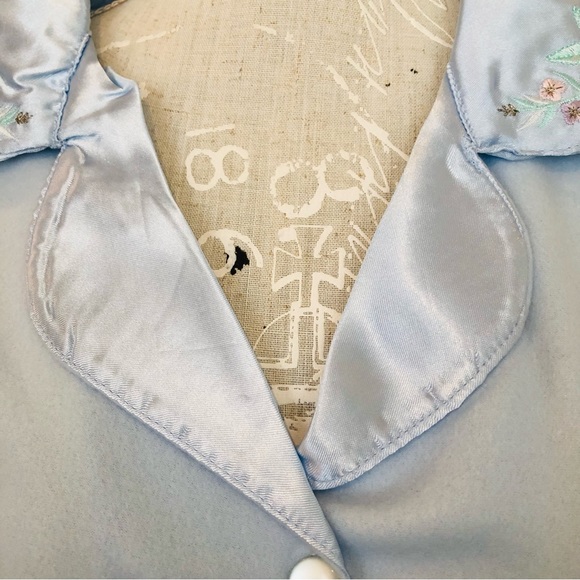 $10 READ NWT J.I.T. Pastel Baby Blue Satin Floral Collar Pants Pajamas Set - Picture 6 of 12